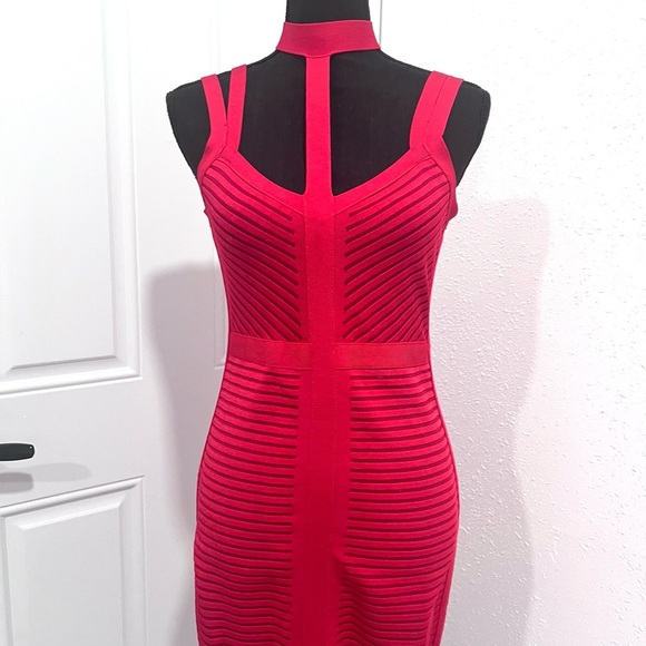 Guess Red Bodycon Midi Dress Mock Neck Sleeveless M - Picture 7 of 15